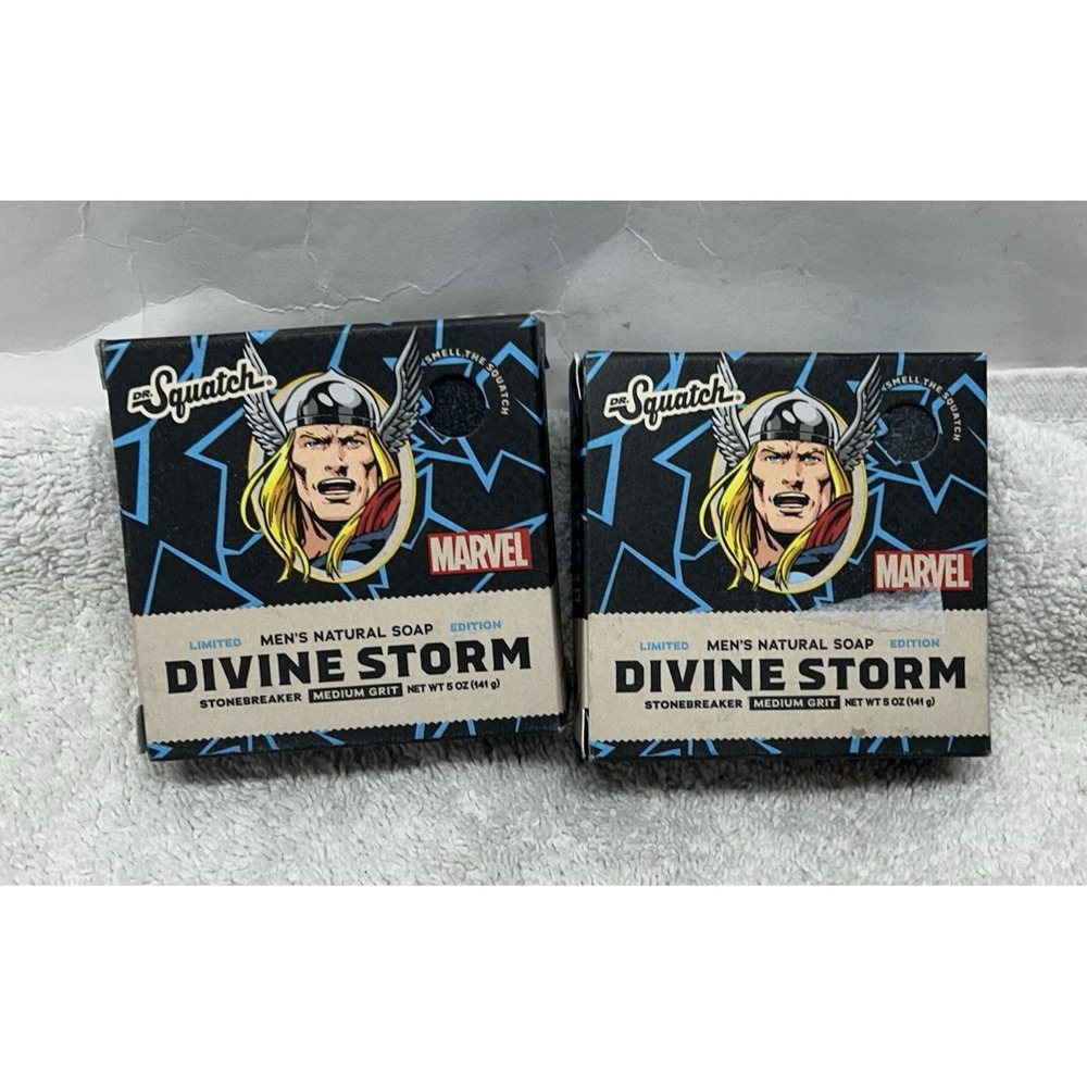2x Dr. Squatch Men's Natural Soap Bar, Limited Ed, Divine Storm, MARVEL THOR 5oz